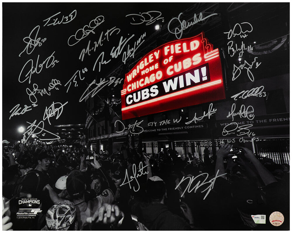 2016 Chicago Cubs Team Signed 2016 World Series Wrigley Field Marquee Spotlight 16x20 Photo (25 Sigs) - CUB16P188 - 2016 Chicago Cubs Team Signed 2016 World Series Wrigley Field Marquee Spotlight 16x20 Photo (25 Sigs) product image