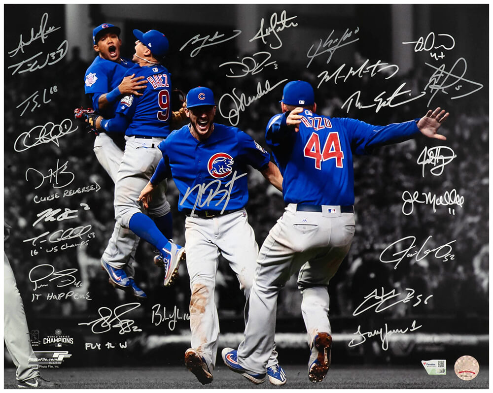 2016 Chicago Cubs Team Signed Cubs 2016 World Series Infielders Celebration Spotlight 16x20 Photo (25 Sigs) - CUB16P189 - 2016 Chicago Cubs Team Signed Cubs 2016 World Series Infielders Celebration Spotlight 16x20 Photo (25 Sigs) product image