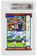 Daunte Culpepper Signed Vikings 1999 Bowman Rookie Football Card #166 w/Skol Vikings (Beckett Encapsulated) - CULCAR318 - Daunte Culpepper Signed Vikings 1999 Bowman Rookie Football Card #166 w/Skol Vikings (Beckett Encapsulated) product image