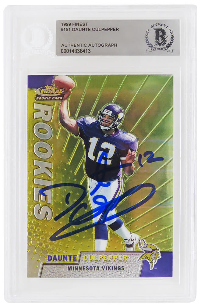 Daunte Culpepper Signed Minnesota Vikings 1999 Topps Finest Rookie Football Card #151 (Beckett Encapsulated) - CULCAR319 - Daunte Culpepper Signed Minnesota Vikings 1999 Topps Finest Rookie Football Card #151 (Beckett Encapsulated) product image