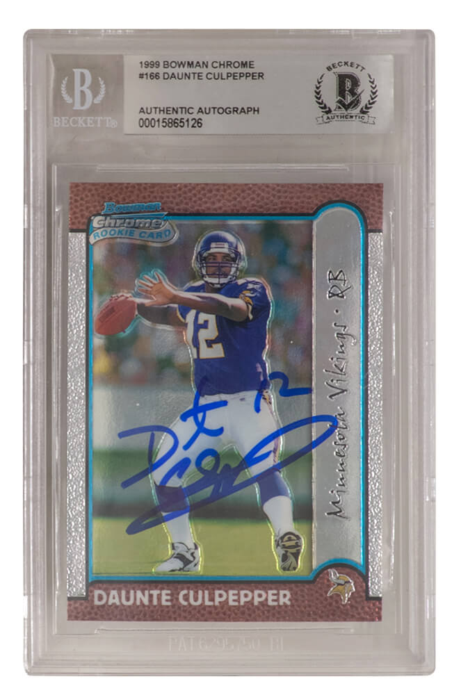 Daunte Culpepper Signed Minnesota Vikings 1999 Bowman Chrome Rookie Football Card #166 - (Beckett Encapsulated) - CULCAR321 - Daunte Culpepper Signed Minnesota Vikings 1999 Bowman Chrome Rookie Football Card #166 - (Beckett Encapsulated) product image