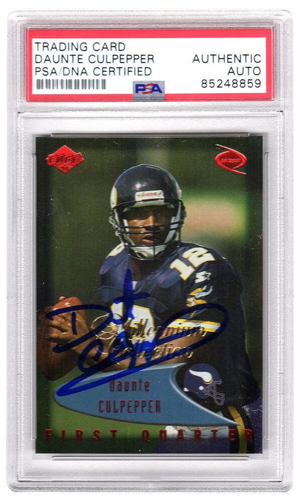Daunte Culpepper Signed Minnesota Vikings 1999 Edge Odyssey Rookie Football Trading Card #83 - (PSA Encapsulated) - CULCAR324 - Daunte Culpepper Signed Minnesota Vikings 1999 Edge Odyssey Rookie Football Trading Card #83 - (PSA Encapsulated) product image