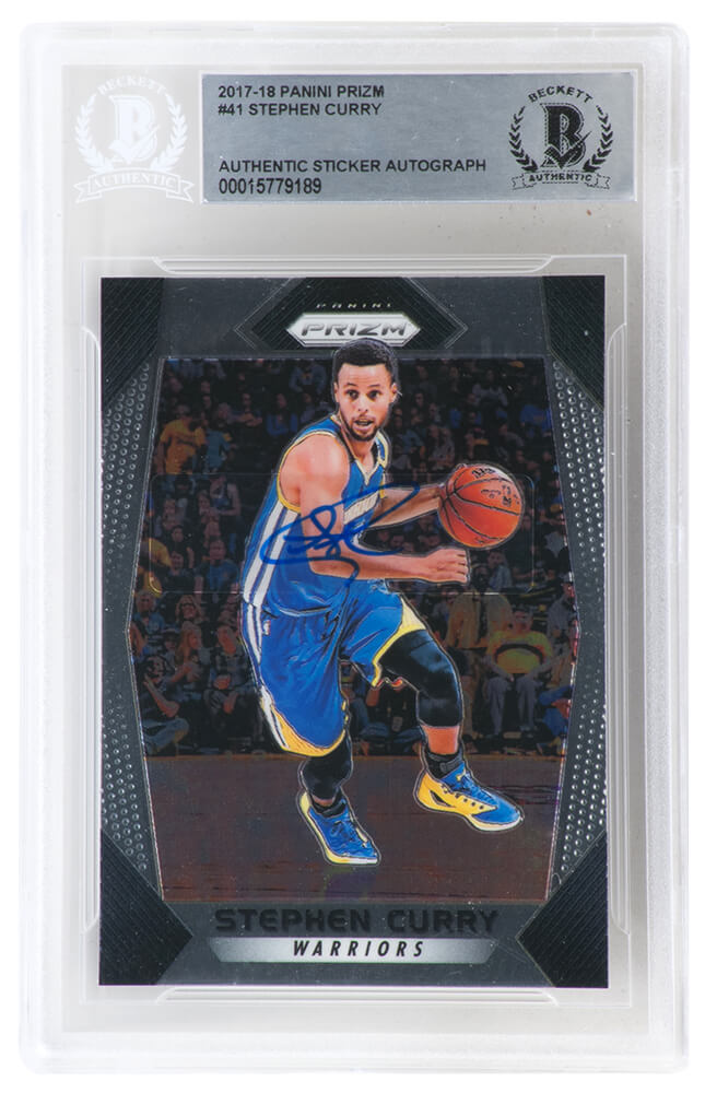 Stephen Curry Signed Golden State Warriors 2017-18 Panini Prizm Basketball Trading Card #41 - (Beckett Encapsulated) - CURCAR200 - Stephen Curry Signed Golden State Warriors 2017-18 Panini Prizm Basketball Trading Card #41 - (Beckett Encapsulated) product image