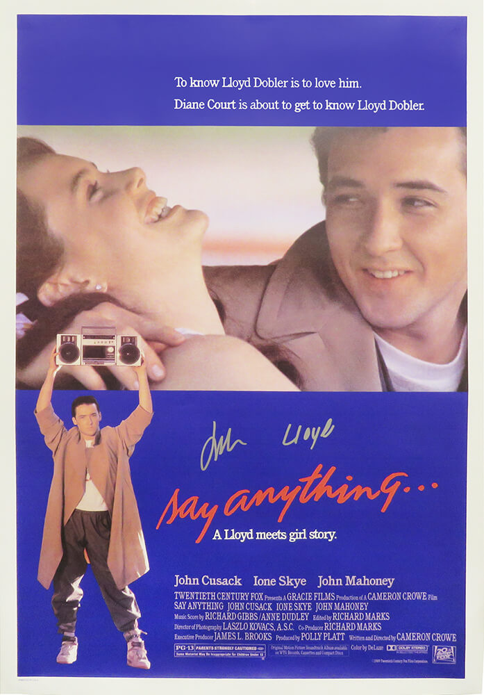 John Cusack Signed Say Anything 27x40 Full Size Movie Poster w/Lloyd - CUSPST505 - John Cusack Signed Say Anything 27x40 Full Size Movie Poster w/Lloyd product image