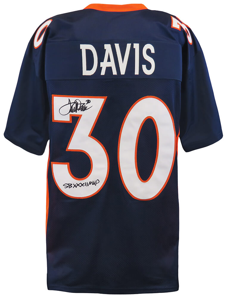 Terrell Davis Signed Navy Custom Football Jersey w/SB XXXII MVP - DAVJRY301 - Terrell Davis Signed Navy Custom Football Jersey w/SB XXXII MVP product image