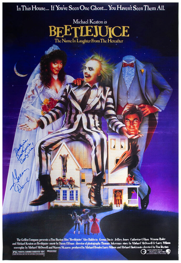 Geena Davis Signed Beetlejuice 27x40 Full Size Movie Poster w/Beetlejuice, Beetlejuice, Beetlejuice - DAVPST505 - Geena Davis Signed Beetlejuice 27x40 Full Size Movie Poster w/Beetlejuice, Beetlejuice, Beetlejuice product image
