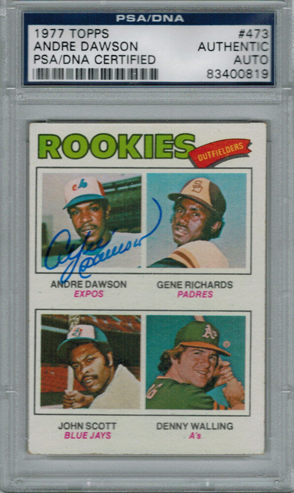Andre Dawson Signed Expos 1977 Topps Rookie Card #473 - PSA/DNA - DAWCAR100 - Andre Dawson Signed Expos 1977 Topps Rookie Card #473 - PSA/DNA product image