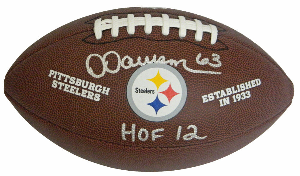 Dermontti Dawson Signed Pittsburgh Steelers Team Logo Football w/HOF 12 - DAWFTB313 - Dermontti Dawson Signed Pittsburgh Steelers Team Logo Football w/HOF 12 product image