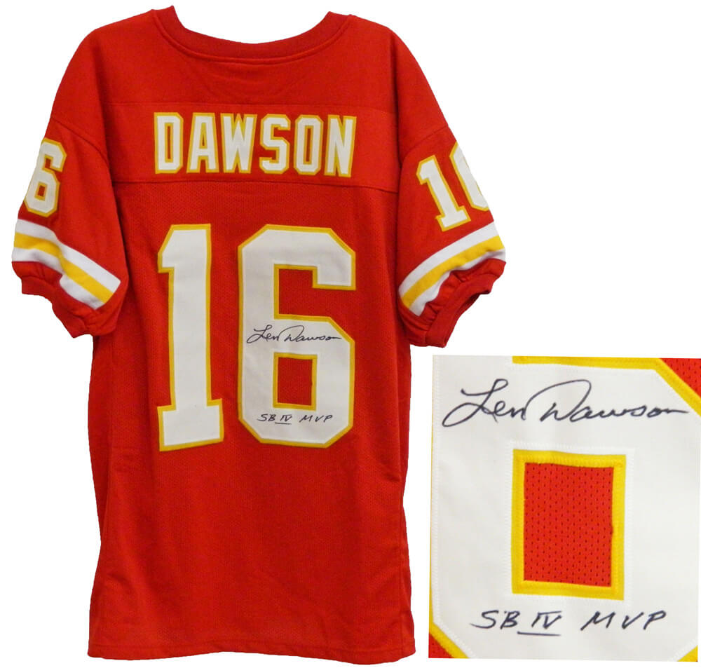Len Dawson Signed Custom Red & Gold  Jersey w/SB IV MVP - DAWJRY302 - Len Dawson Signed Custom Red & Gold Jersey w/SB IV MVP product image