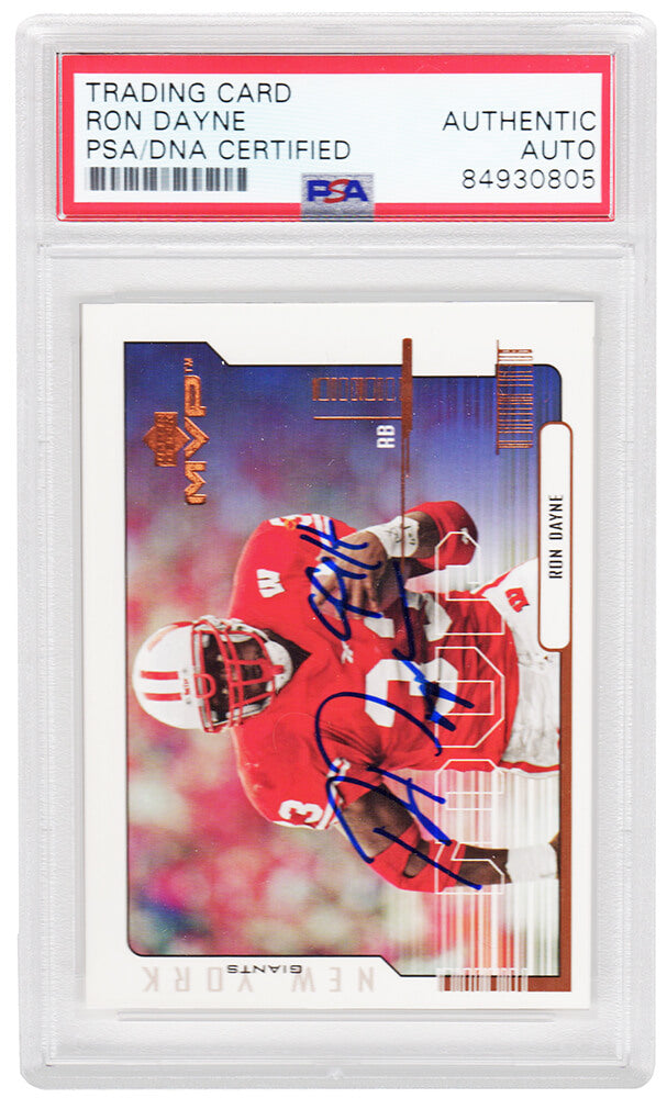 Ron Dayne Signed 2000 Upper Deck MVP Rookie Football Card #199 w/99H - (PSA Encapsulated) - DAYCAR300 - Ron Dayne Signed 2000 Upper Deck MVP Rookie Football Card #199 w/99H - (PSA Encapsulated) product image