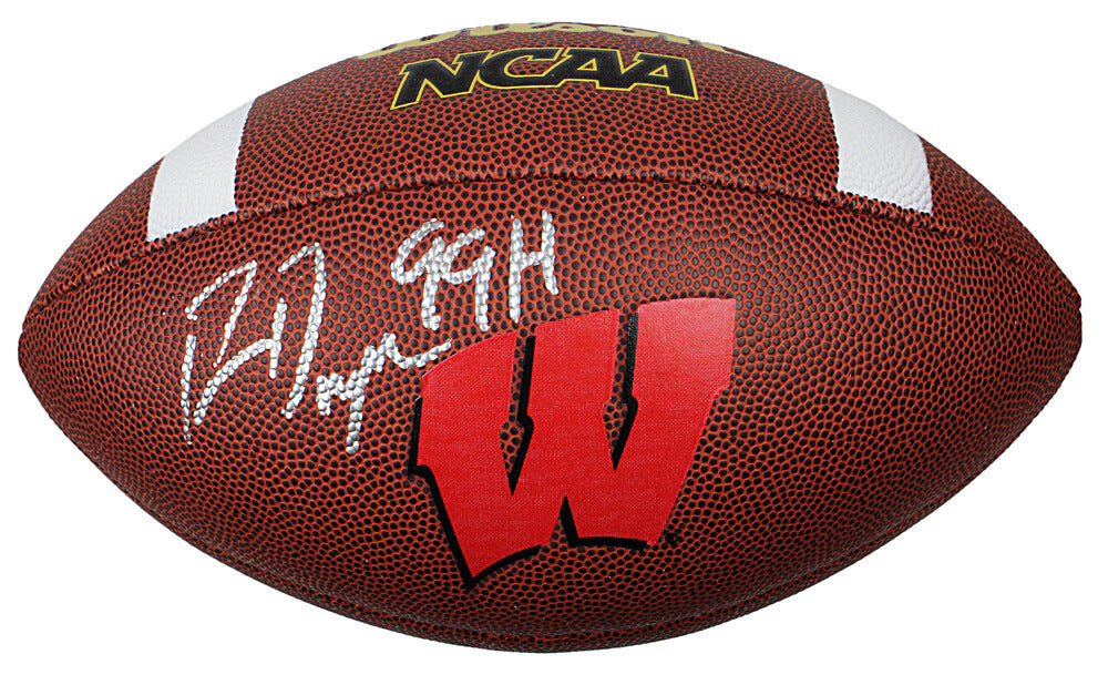Ron Dayne Signed Wisconsin Badgers Wilson Logo Football w/99H - DAYFTB302 - Ron Dayne Signed Wisconsin Badgers Wilson Logo Football w/99H product image