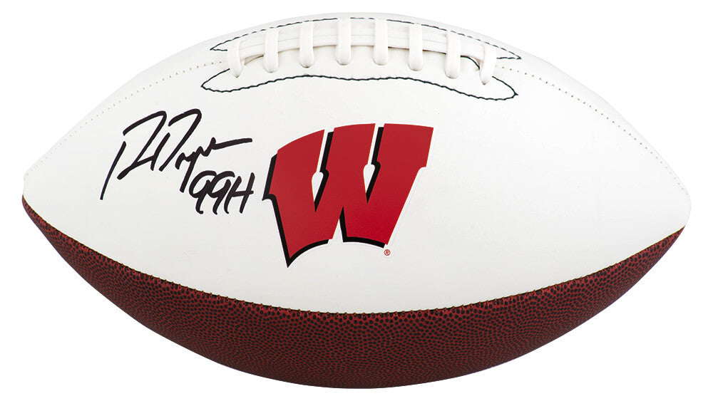 Ron Dayne Signed Wisconsin Logo Brands White Logo Football w/99H - DAYFTB306 - Ron Dayne Signed Wisconsin Logo Brands White Logo Football w/99H product image