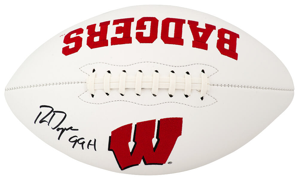 Ron Dayne Signed Wisconsin Badgers Franklin White Logo Football w/99H - DAYFTB307 - Ron Dayne Signed Wisconsin Badgers Franklin White Logo Football w/99H product image