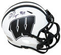 Ron Dayne Signed Wisconsin Badgers Lunar Eclipse White Matte Riddell Speed Mini Helmet w/99H - DAYMIN307 - Ron Dayne Signed Wisconsin Badgers Lunar Eclipse White Matte Riddell Speed Mini Helmet w/99H product image