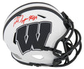 Ron Dayne Signed Wisconsin Badgers Lunar Eclipse White Matte Riddell Speed Mini Helmet w/99H - (In Red) - DAYMIN309 - Ron Dayne Signed Wisconsin Badgers Lunar Eclipse White Matte Riddell Speed Mini Helmet w/99H - (In Red) product image