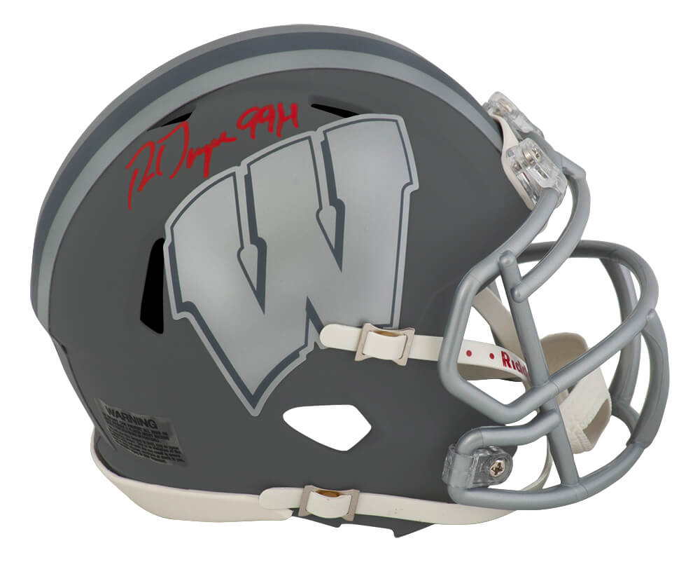 Ron Dayne Signed Wisconsin Badgers SLATE Riddell Speed Mini Helmet w/99H - DAYMIN310 - Ron Dayne Signed Wisconsin Badgers SLATE Riddell Speed Mini Helmet w/99H product image