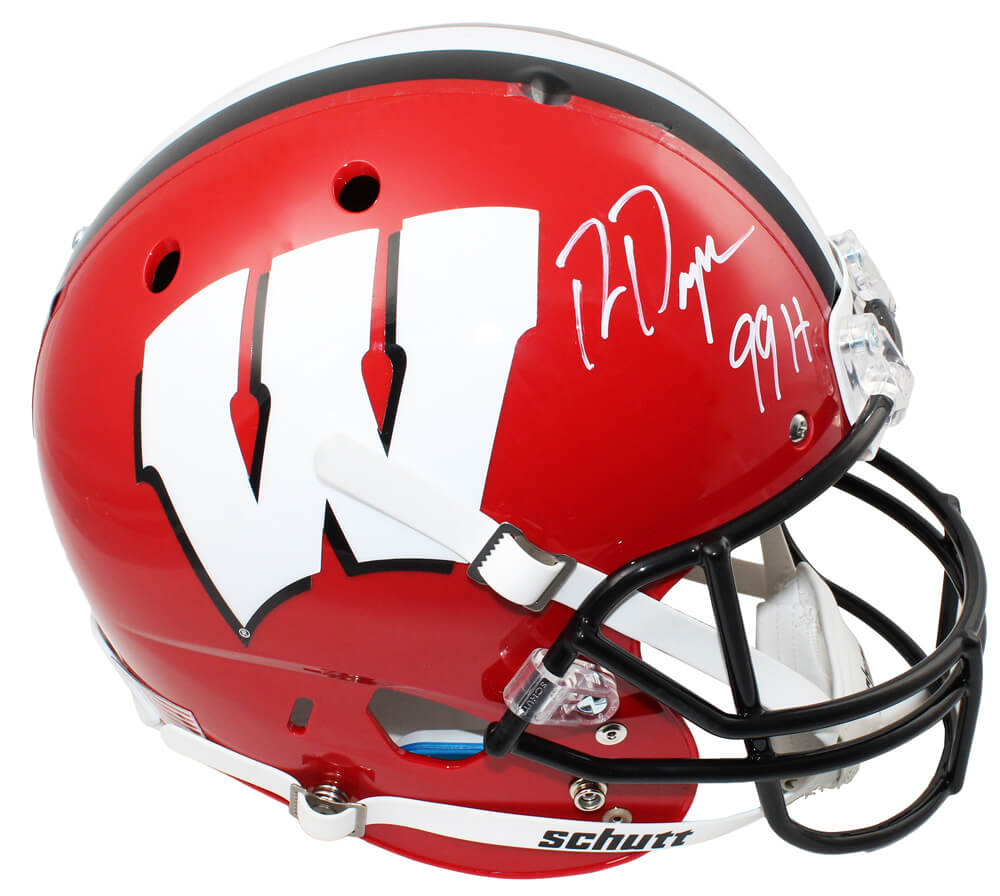 Ron Dayne Signed Wisconsin Badgers Red Schutt Full Size Replica Helmet w/99H - DAYREP301 - Ron Dayne Signed Wisconsin Badgers Red Schutt Full Size Replica Helmet w/99H product image