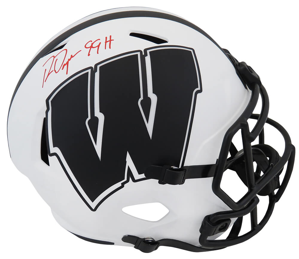 Ron Dayne Signed Wisconsin Badgers Lunar Eclipse White Matte Riddell Full Size Speed Replica Helmet w/99H - DAYREP305 - Ron Dayne Signed Wisconsin Badgers Lunar Eclipse White Matte Riddell Full Size Speed Replica Helmet w/99H product image