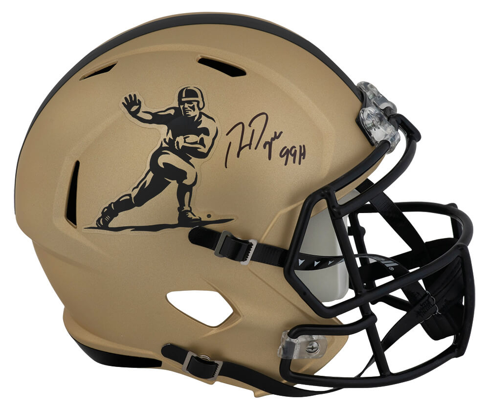 Ron Dayne Signed Heisman Trophy Logo Gold Riddell Full Size Speed Replica Helmet w/99H - DAYREP307 - Ron Dayne Signed Heisman Trophy Logo Gold Riddell Full Size Speed Replica Helmet w/99H product image