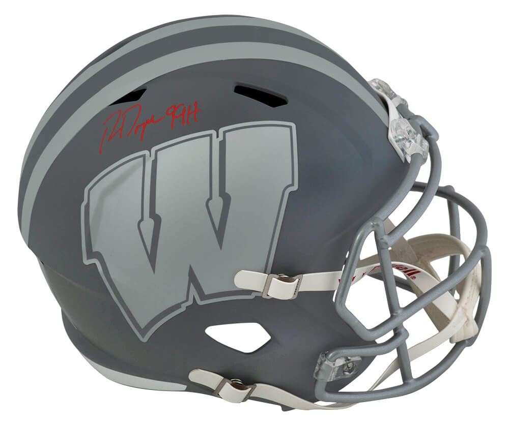 Ron Dayne Signed Wisconsin Badgers SLATE Riddell Full Size Speed Replica Helmet w/99H - DAYREP308 - Ron Dayne Signed Wisconsin Badgers SLATE Riddell Full Size Speed Replica Helmet w/99H product image