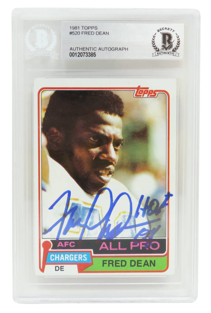 Fred Dean Signed Chargers 1981 Topps Football Trading Card #520 w/HOF'08 (Beckett Encapsulated) - DEACAR304 - Fred Dean Signed Chargers 1981 Topps Football Trading Card #520 w/HOF'08 (Beckett Encapsulated) product image