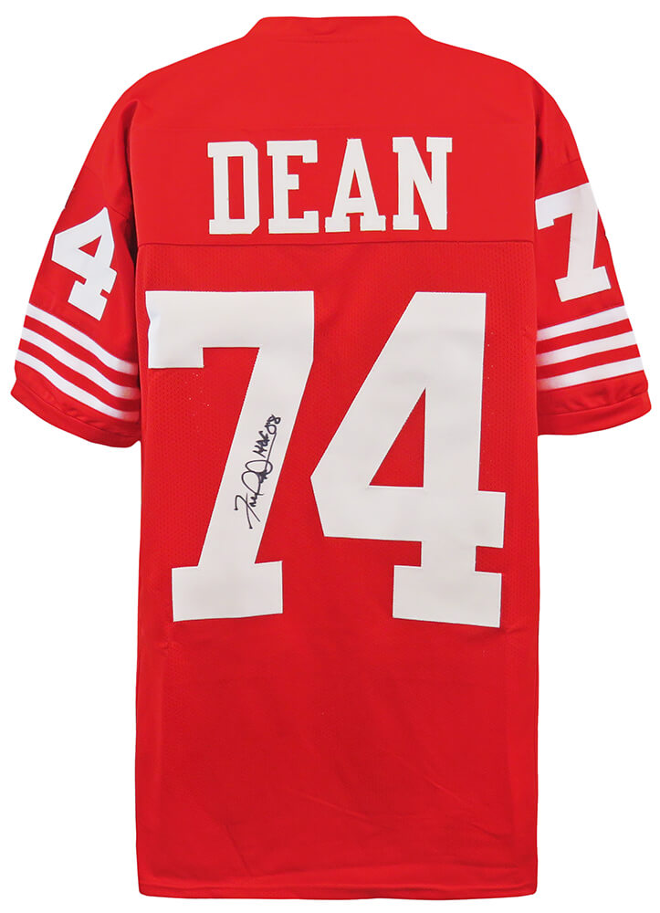 Fred Dean Signed Red Throwback Custom Football Jersey w/HOF 08 - DEAJRY300 - Fred Dean Signed Red Throwback Custom Football Jersey w/HOF 08 product image