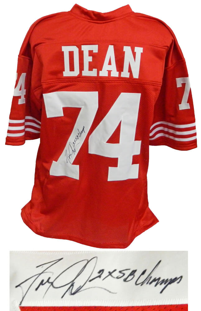 Fred Dean Signed Red Throwback Custom Football Jersey w/2x SB Champs - DEAJRY301 - Fred Dean Signed Red Throwback Custom Football Jersey w/2x SB Champs product image