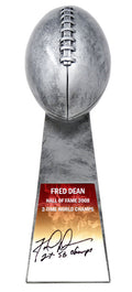 Fred Dean Signed Football World Champion 15 Inch Replica Silver Trophy w/2x SB Champs - DEATRO300 - Fred Dean Signed Football World Champion 15 Inch Replica Silver Trophy w/2x SB Champs product image