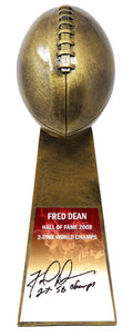 Fred Dean Signed Football World Champion 15 Inch Replica Gold Trophy w/2x SB Champs - DEATRO301 - Fred Dean Signed Football World Champion 15 Inch Replica Gold Trophy w/2x SB Champs product image
