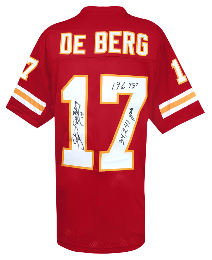 Steve DeBerg Signed Red Custom Football Jersey w/34,241 Yds, 196 TD's - DEBJRY302 - Steve DeBerg Signed Red Custom Football Jersey w/34,241 Yds, 196 TD's product image