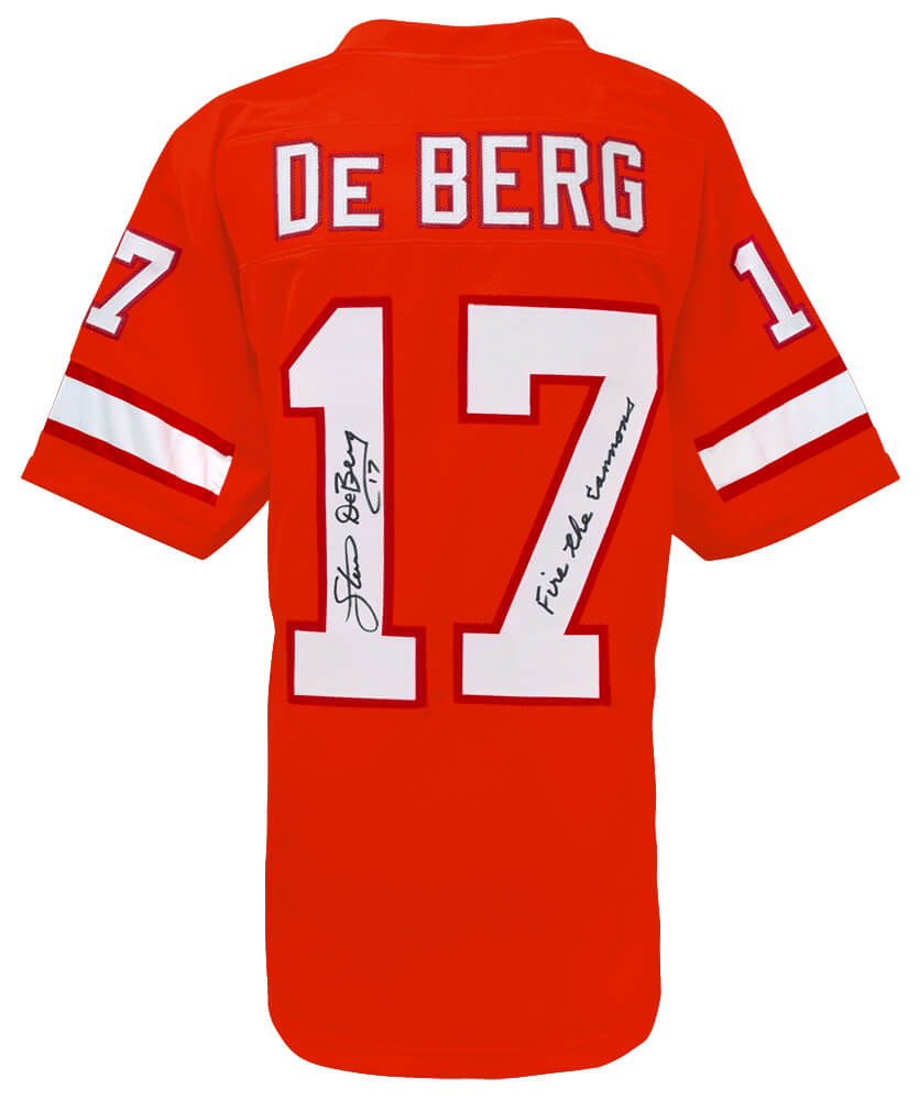 Steve DeBerg Signed Orange Throwback Custom Football Jersey w/Fire The Cannons - DEBJRY303 - Steve DeBerg Signed Orange Throwback Custom Football Jersey w/Fire The Cannons product image