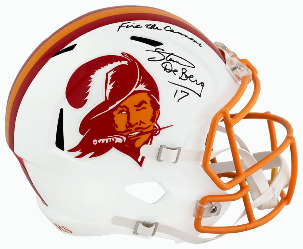 Steve DeBerg Signed Tampa Bay Buccaneers T/B Riddell Full Size Speed Replica Helmet w/Fire The Cannons - DEBREP303 - Steve DeBerg Signed Tampa Bay Buccaneers T/B Riddell Full Size Speed Replica Helmet w/Fire The Cannons product image
