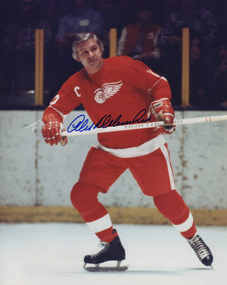 Alex Delvecchio Signed Detroit Red Wings Red Jersey Skating 8x10 Photo - DEL08P401 - Alex Delvecchio Signed Detroit Red Wings Red Jersey Skating 8x10 Photo product image