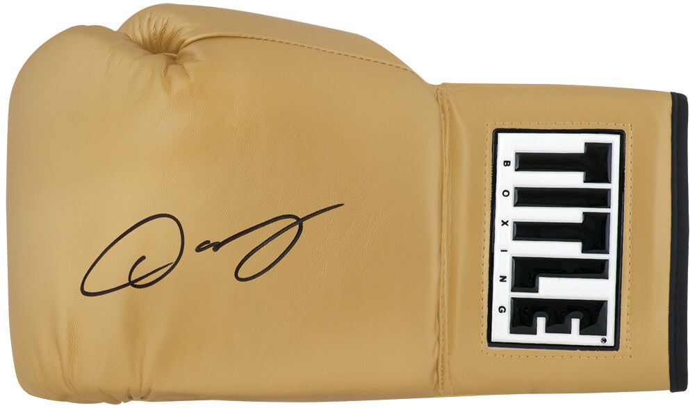 Oscar De La Hoya Signed Title Gold Boxing Glove - DELGLV502 - Oscar De La Hoya Signed Title Gold Boxing Glove product image