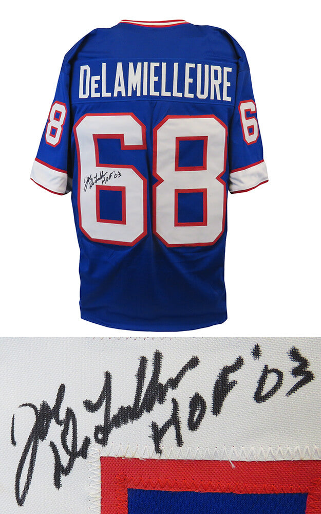 Joe DeLamielleure Signed Blue T/B Custom Football Jersey w/HOF'03 - DELJRY301 - Joe DeLamielleure Signed Blue T/B Custom Football Jersey w/HOF'03 product image