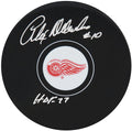Alex Delvecchio Signed Red Wings Team Logo Hockey Puck w/HOF'77 - DELPUC403 - Alex Delvecchio Signed Red Wings Team Logo Hockey Puck w/HOF'77 product image
