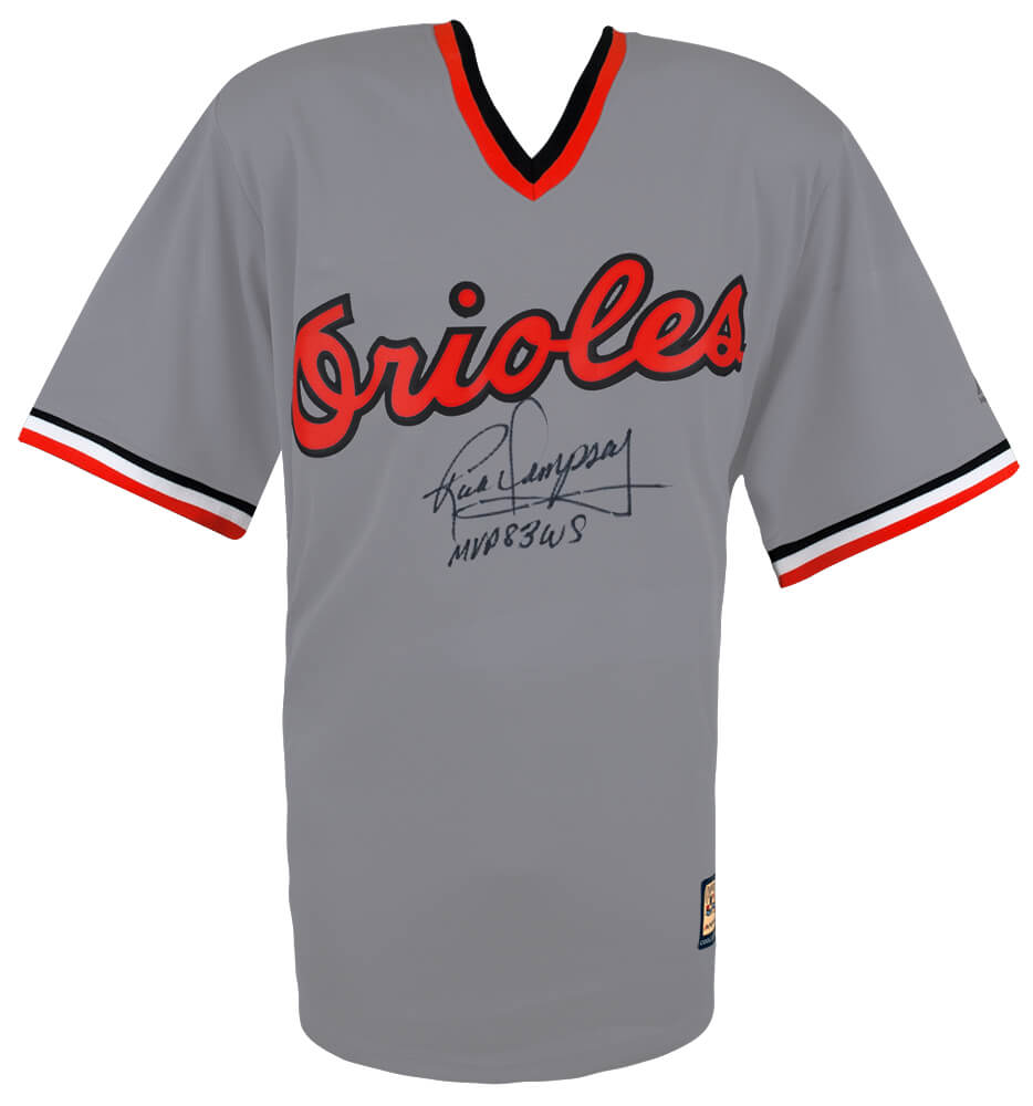 Rick Dempsey Signed Baltimore Orioles Gray Majestic Replica Baseball Jersey w/MVP 83 WS - DEMJRY100 - Rick Dempsey Signed Baltimore Orioles Gray Majestic Replica Baseball Jersey w/MVP 83 WS product image