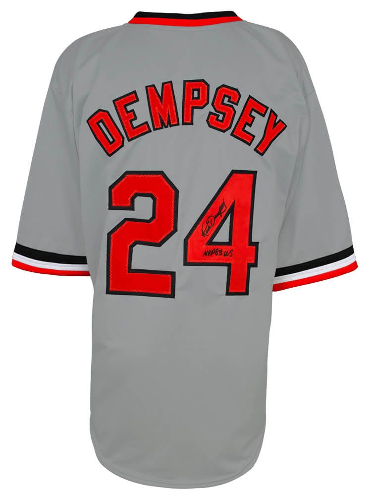 Rick Dempsey Signed Grey Throwback Custom Baseball Jersey w/MVP 83 WS - DEMJRY101 - Rick Dempsey Signed Grey Throwback Custom Baseball Jersey w/MVP 83 WS product image