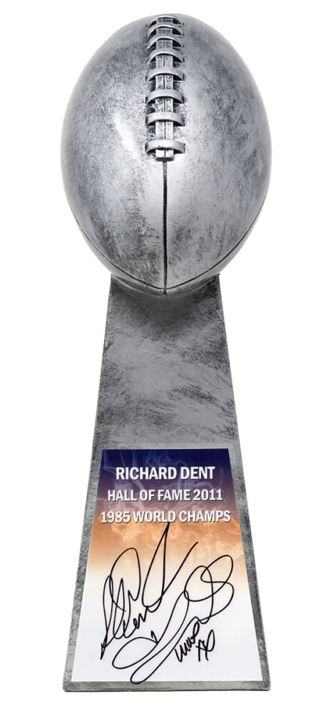 Richard Dent Signed Football World Champion 15 Inch Replica Silver Trophy w/MVP XX - DENTRO300 - Richard Dent Signed Football World Champion 15 Inch Replica Silver Trophy w/MVP XX product image