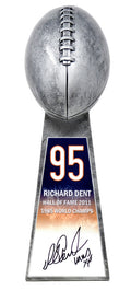 Richard Dent Signed Football World Champion 15 Inch Rep Silver Trophy With #95 Sticker w/MVP XX - DENTRO302 - Richard Dent Signed Football World Champion 15 Inch Rep Silver Trophy With #95 Sticker w/MVP XX product image