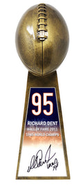 Richard Dent Signed Football World Champion 15 Inch Rep Gold Trophy With #95 Sticker w/MVP XX - DENTRO303 - Richard Dent Signed Football World Champion 15 Inch Rep Gold Trophy With #95 Sticker w/MVP XX product image