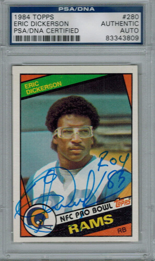 Eric Dickerson Signed Rams 1984 Topps Rookie Card #280 w/ROY'83 PSA/DNA - DICCAR302 - Eric Dickerson Signed Rams 1984 Topps Rookie Card #280 w/ROY'83 PSA/DNA product image