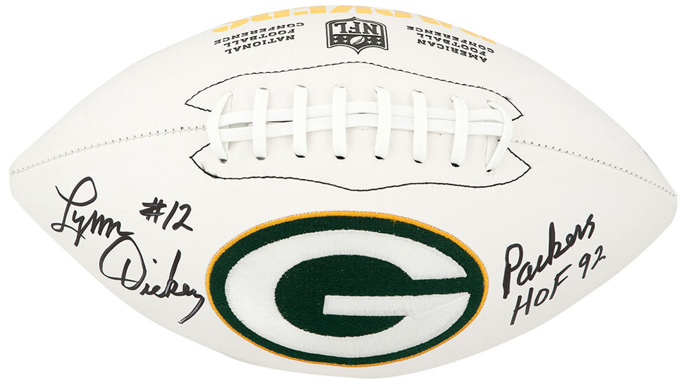 Lynn Dickey Signed Green Bay Packers Wilson White Logo Football w/Packers HOF'92 - DICFTB310 - Lynn Dickey Signed Green Bay Packers Wilson White Logo Football w/Packers HOF'92 product image