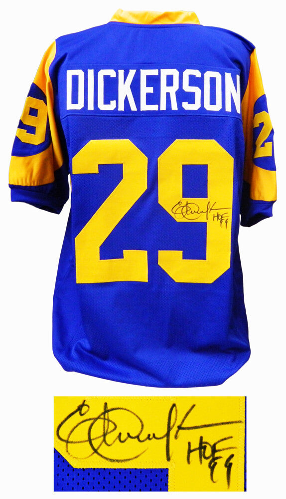 Eric Dickerson Signed Blue & Yellow Throwback Custom Football Jersey w/HOF'99 - DICJRY300 - Eric Dickerson Signed Blue & Yellow Throwback Custom Football Jersey w/HOF'99 product image