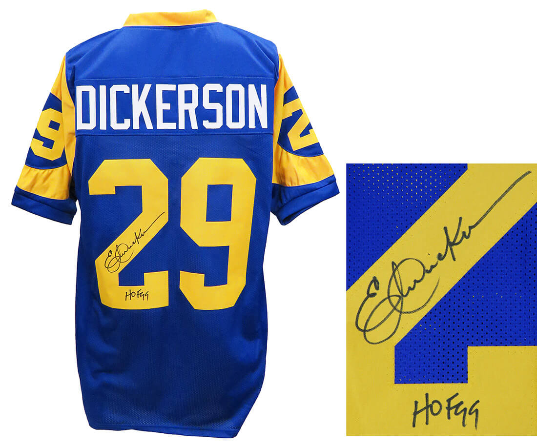 Eric Dickerson Signed Blue & Yellow Throwback Custom Jersey w/HOF'99 - DICJRY303 - Eric Dickerson Signed Blue & Yellow Throwback Custom Jersey w/HOF'99 product image