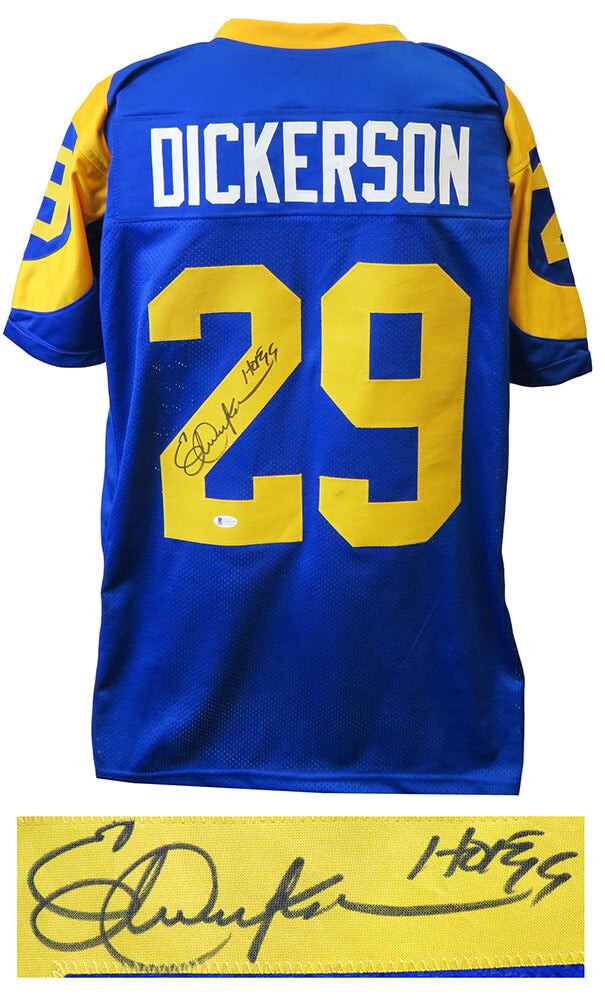 Eric Dickerson Signed Blue & Yellow Throwback Custom Jersey w/HOF'99 (Beckett) - DICJRY304 - Eric Dickerson Signed Blue & Yellow Throwback Custom Jersey w/HOF'99 (Beckett) product image