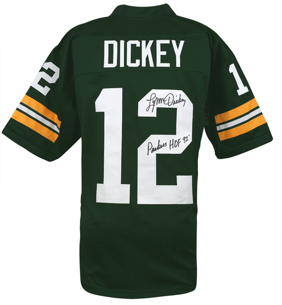 Lynn Dickey Signed Green Custom Football Jersey w/Packers HOF'92 - DICJRY310 - Lynn Dickey Signed Green Custom Football Jersey w/Packers HOF'92 product image
