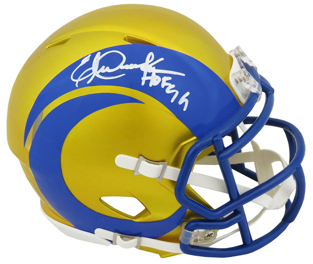 Eric Dickerson Los Angeles Ram FLASH speed Mini Helmet W/HOF 99 (signed in white - On horn) - DICMIN310 - Eric Dickerson Los Angeles Ram FLASH speed Mini Helmet W/HOF 99 (signed in white - On horn) product image
