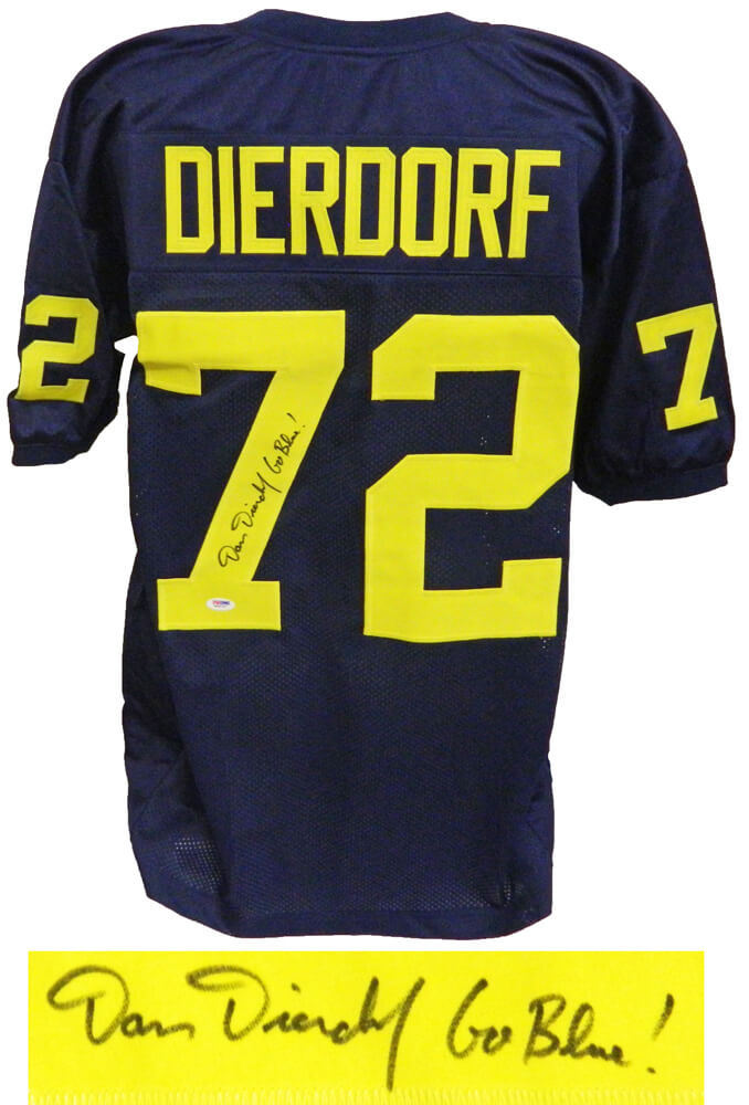 Dan Dierdorf Signed Navy Throwback Custom Football Jersey w/Go Blue - DIEJRY303 - Dan Dierdorf Signed Navy Throwback Custom Football Jersey w/Go Blue product image