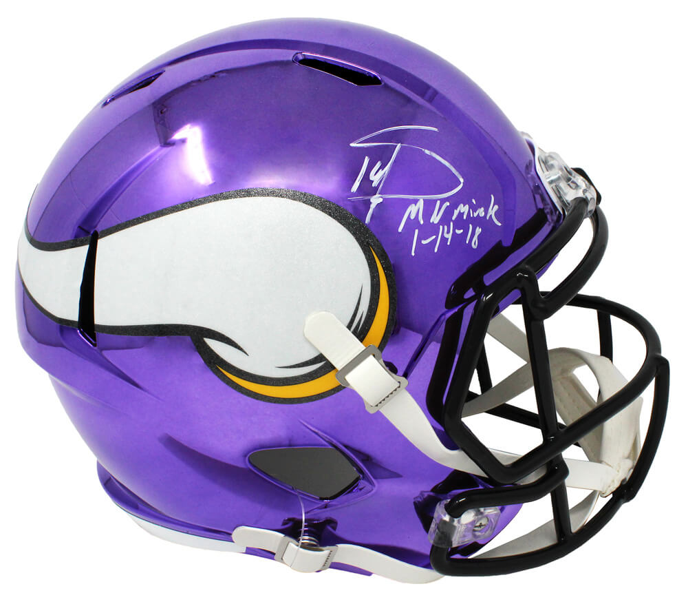Stefon Diggs Signed Minnesota Vikings Chrome Riddell Speed Full Size Replica Helmet w/MN Miracle 1-14-18 - DIGREP302 - Stefon Diggs Signed Minnesota Vikings Chrome Riddell Speed Full Size Replica Helmet w/MN Miracle 1-14-18 product image